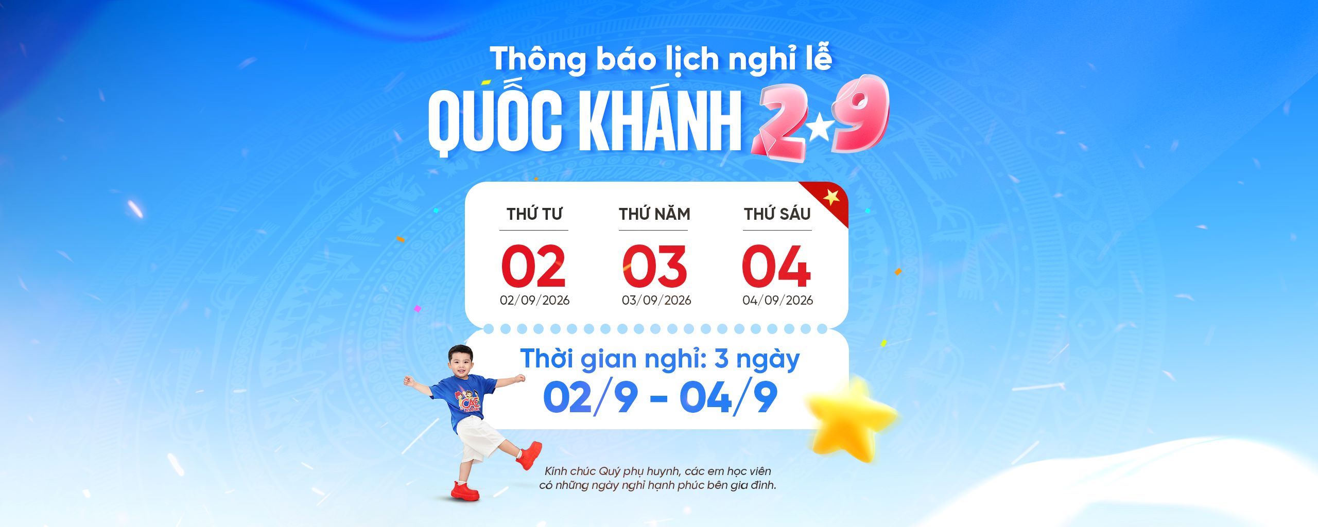 Thông báo lịch nghỉ lễ 2-9-2026