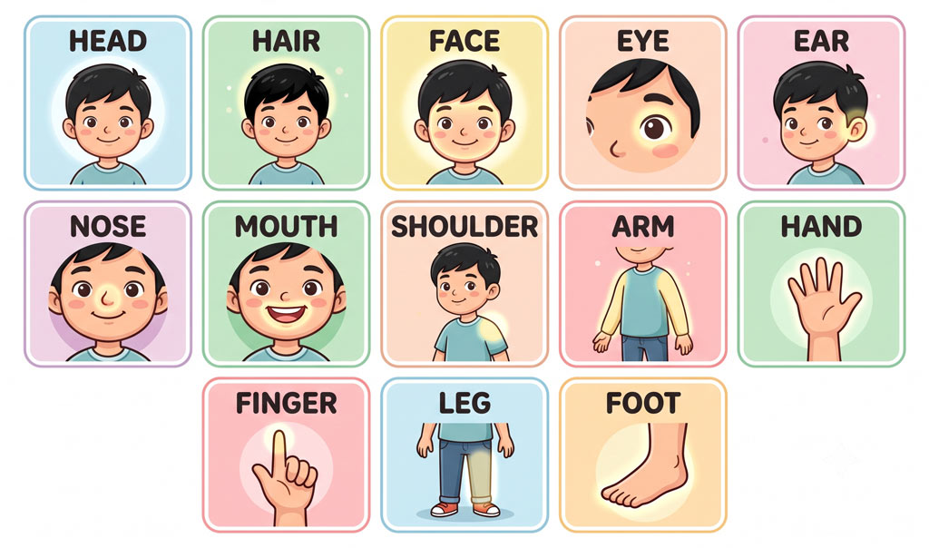 Từ vựng tiếng Anh tiểu học chủ đề bộ phận cơ thể