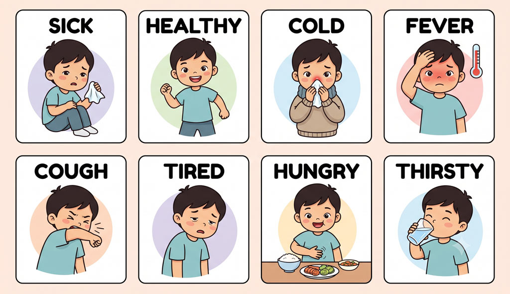 Từ vựng tiếng Anh tiểu học chủ đề tình trạng cơ thể